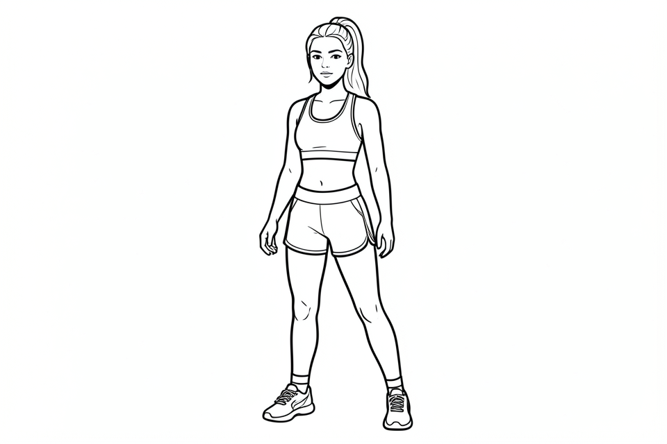 Página para colorir mulher em roupa esportiva