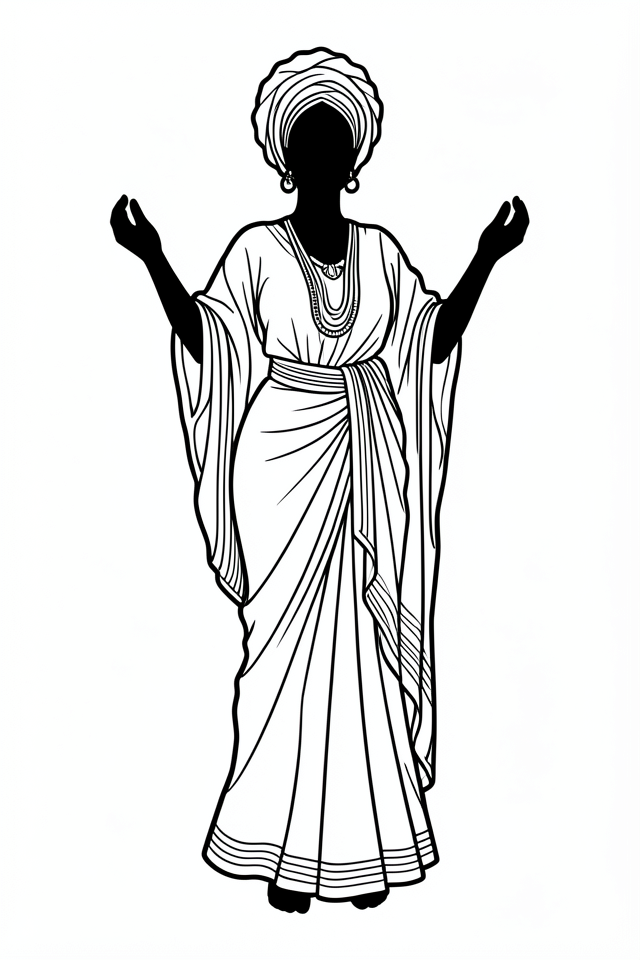 mulher vestida com roupas tradicionais africanas Página para colorir mulher vestida com roupas tradicionais africanas