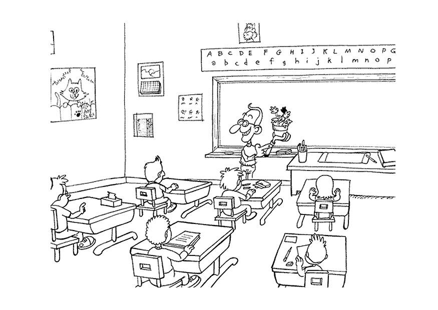 na sala de aula Página para colorir na sala de aula