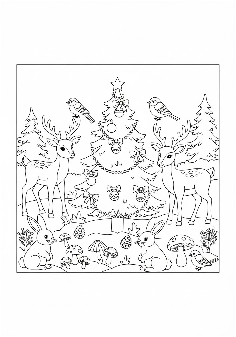 natal na floresta Página para colorir natal na floresta