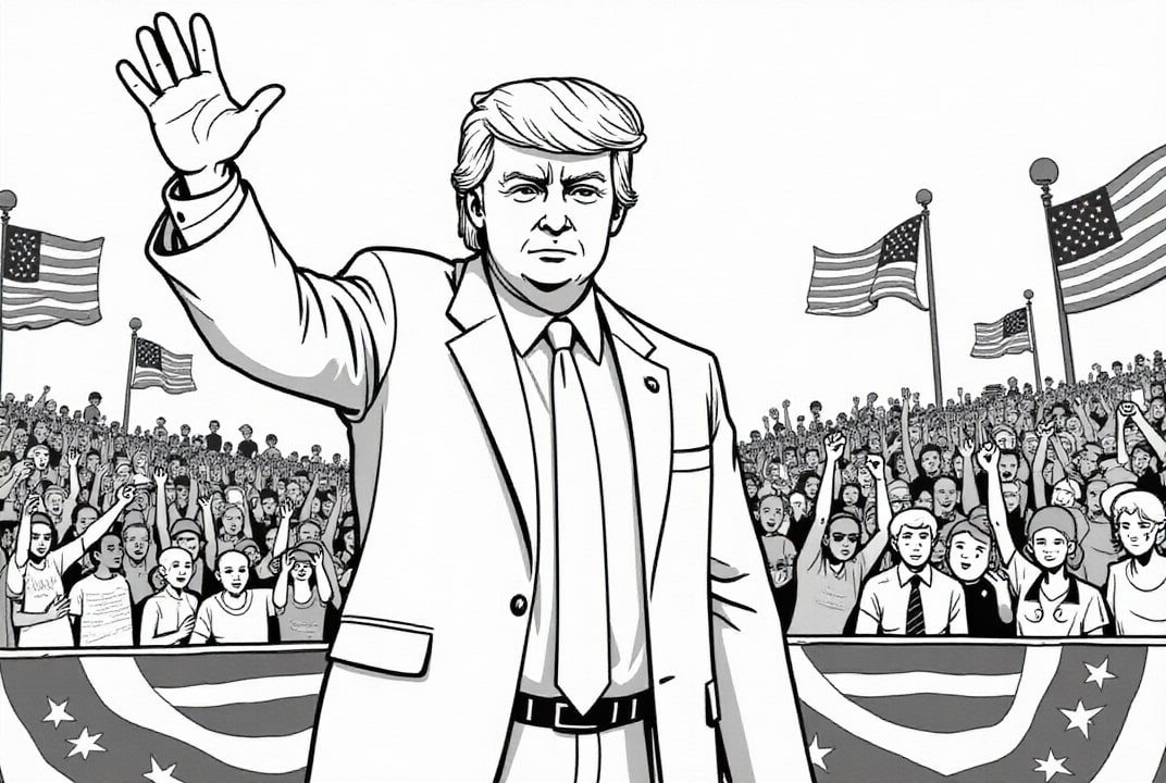 Página para colorir o presidente donald trump em uma reuniA£o