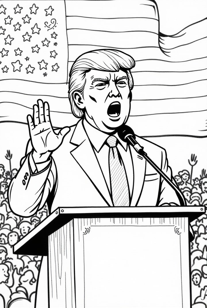 Página para colorir o presidente donald trump se dirige A s pessoas