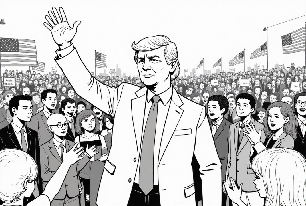 Página para colorir o presidente donald trump se reAºne com apoiadores