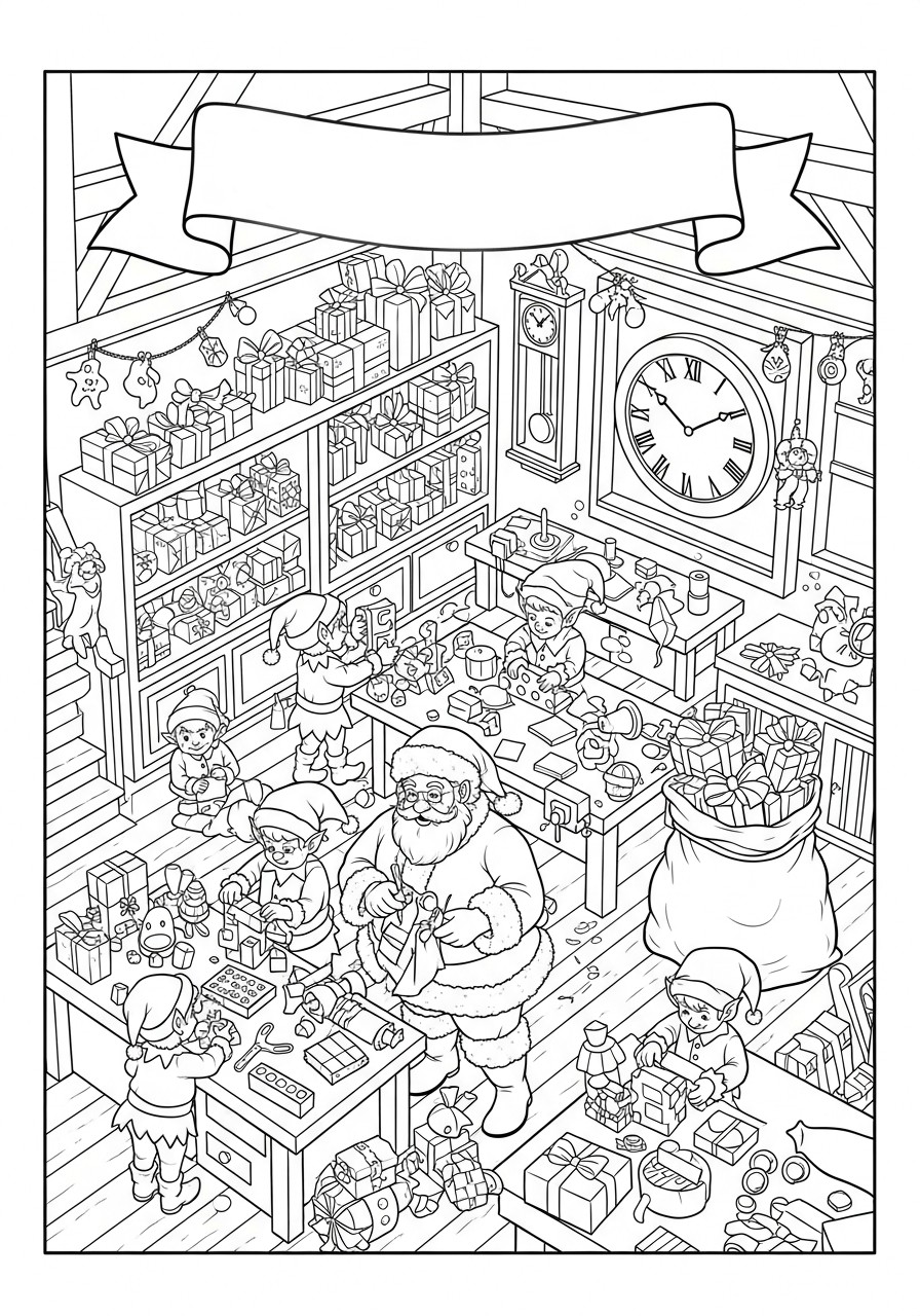 oficina do papai noel com elfo natalino Página para colorir oficina do papai noel com elfo natalino