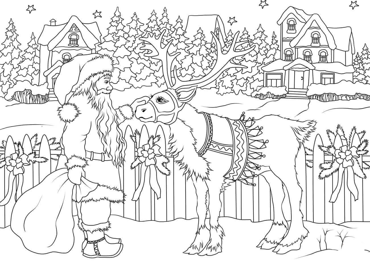 papai noel com renas Página para colorir papai noel com renas