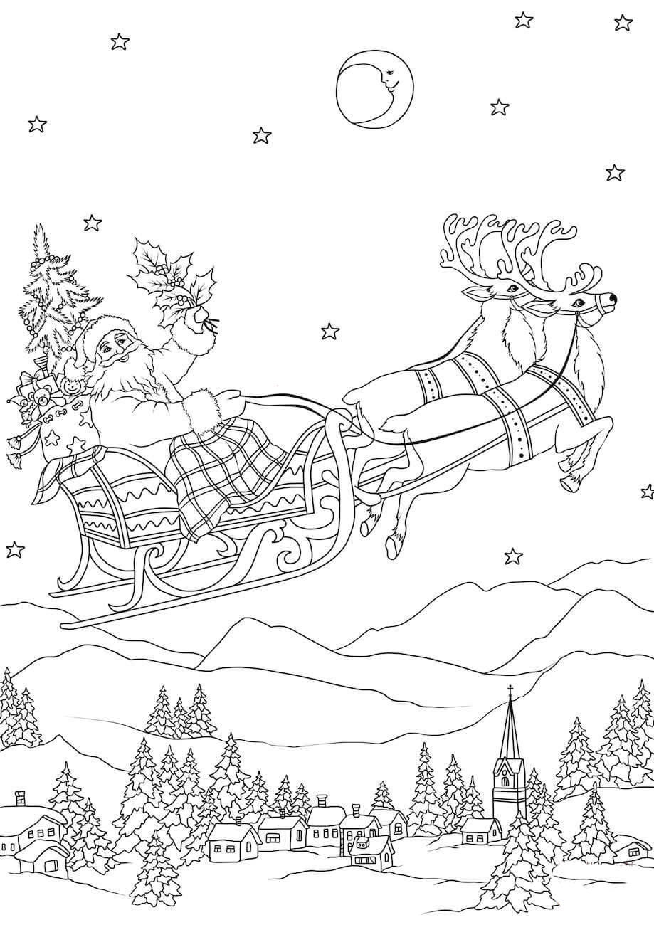 papai noel no trenA³ Página para colorir papai noel no trenA³
