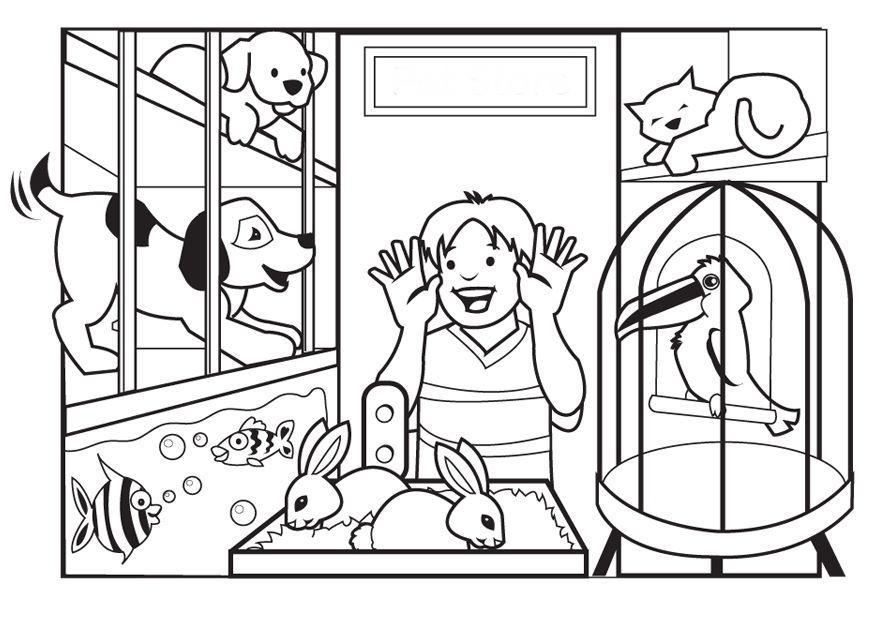 Página para colorir pet shop 