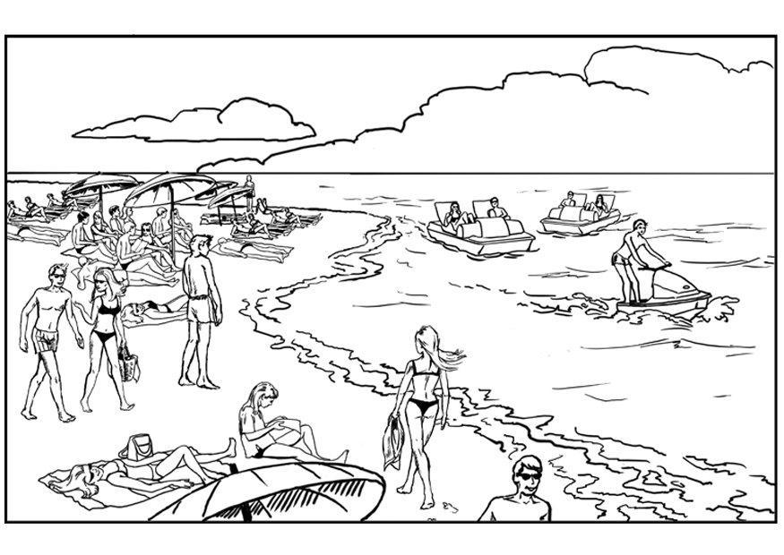 praia e mar Página para colorir praia e mar