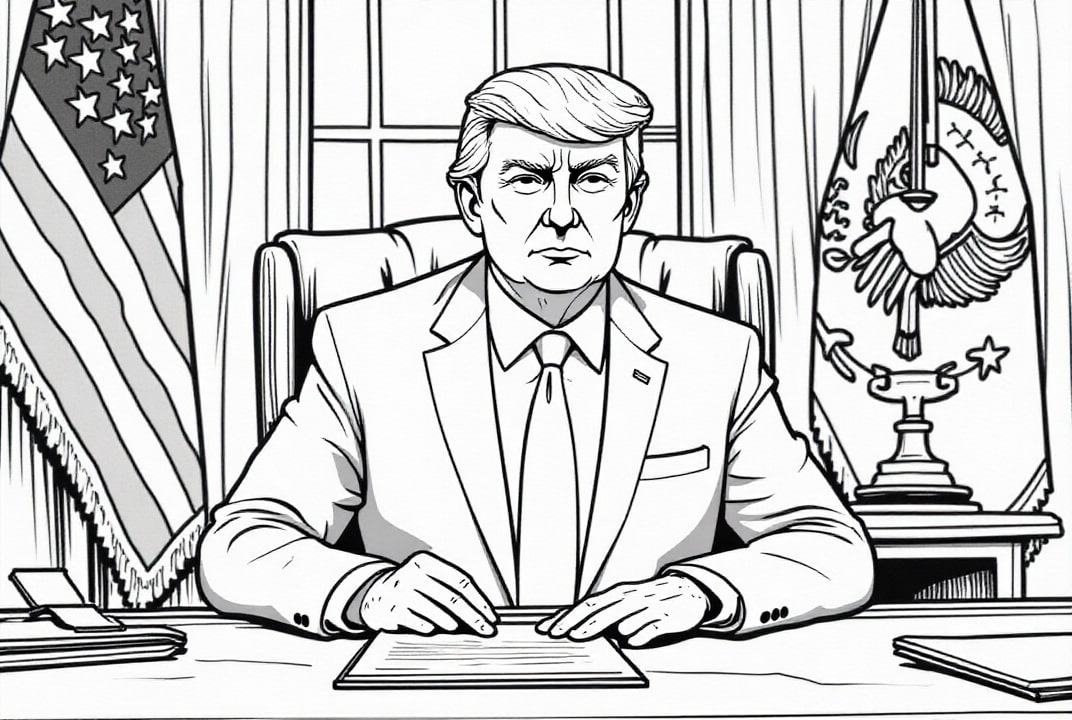 Página para colorir presidente donald trump no salA£o oval