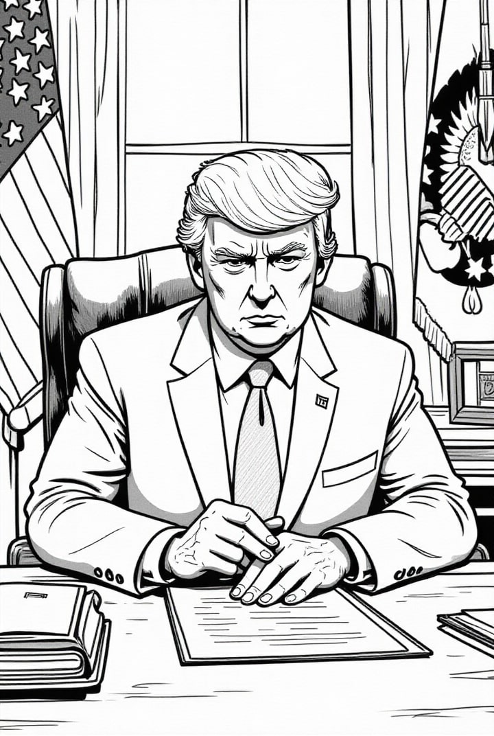 Página para colorir presidente donald trump no salA£o oval