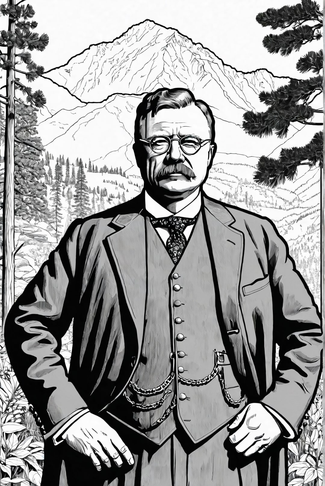 presidente theodore roosevelt em um parque natural Página para colorir presidente theodore roosevelt em um parque natural