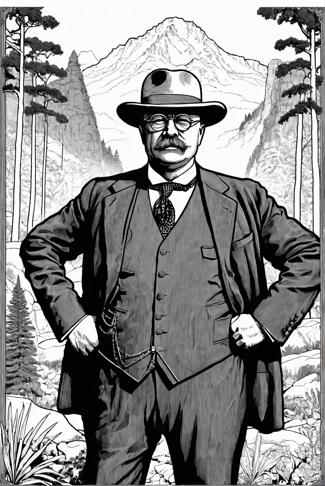 presidente theodore roosevelt em um parque natural Página para colorir presidente theodore roosevelt em um parque natural