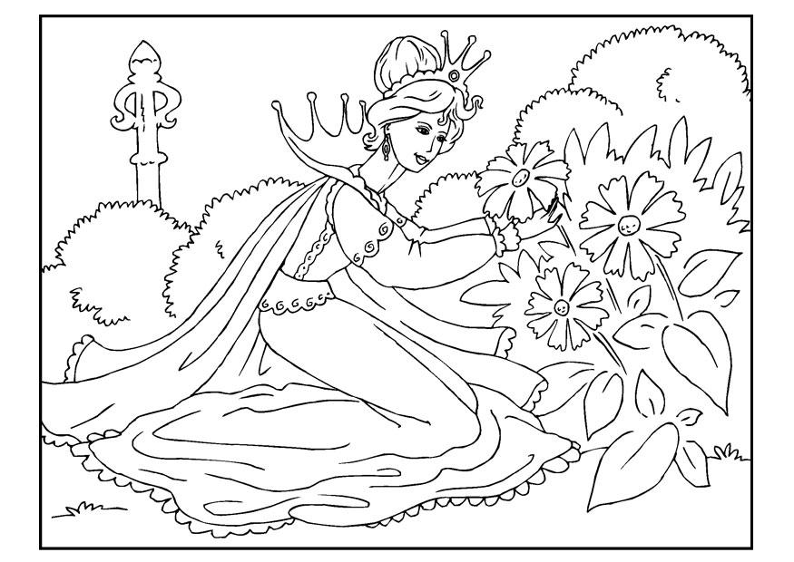 princesa colhendo flores Página para colorir princesa colhendo flores