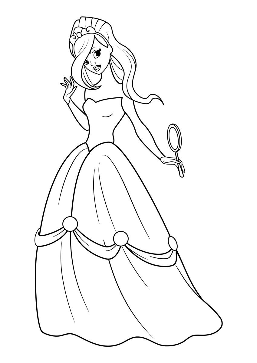 princesa com espelho Página para colorir princesa com espelho