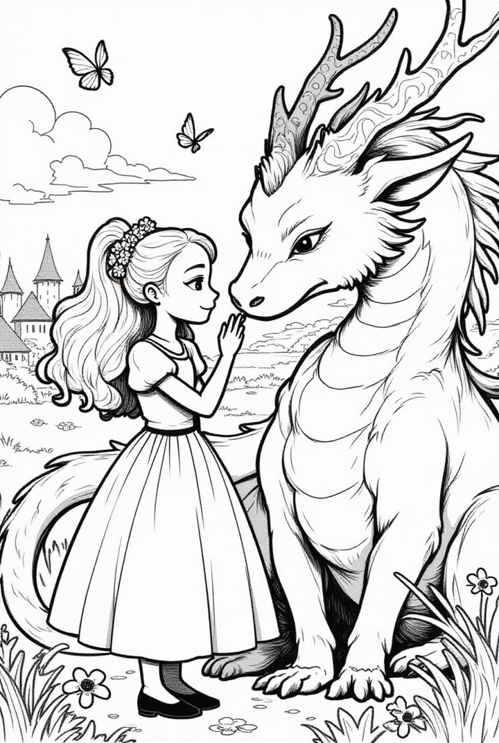 princesa com seu amigo dragA£o Página para colorir princesa com seu amigo dragA£o