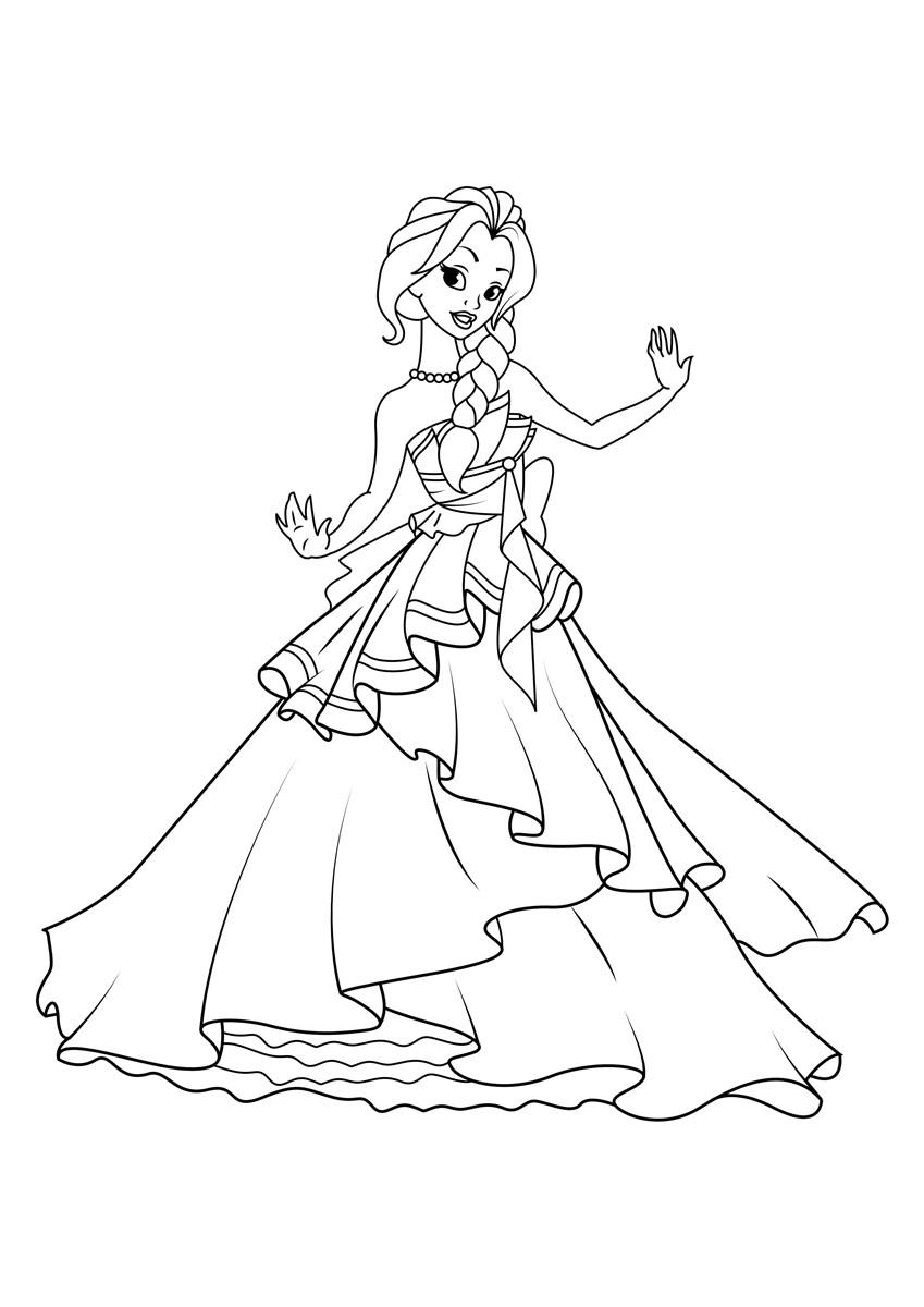Página para colorir princesa estA¡ danA§ando