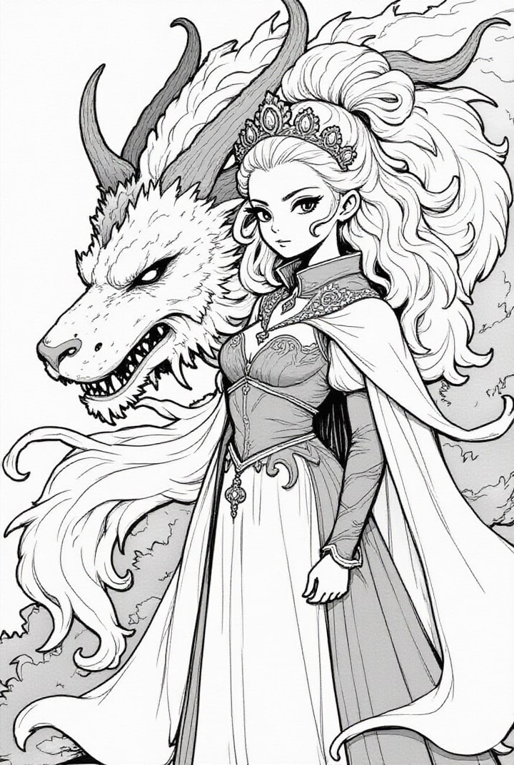 princesa guerreira com seu dragA£o Página para colorir princesa guerreira com seu dragA£o
