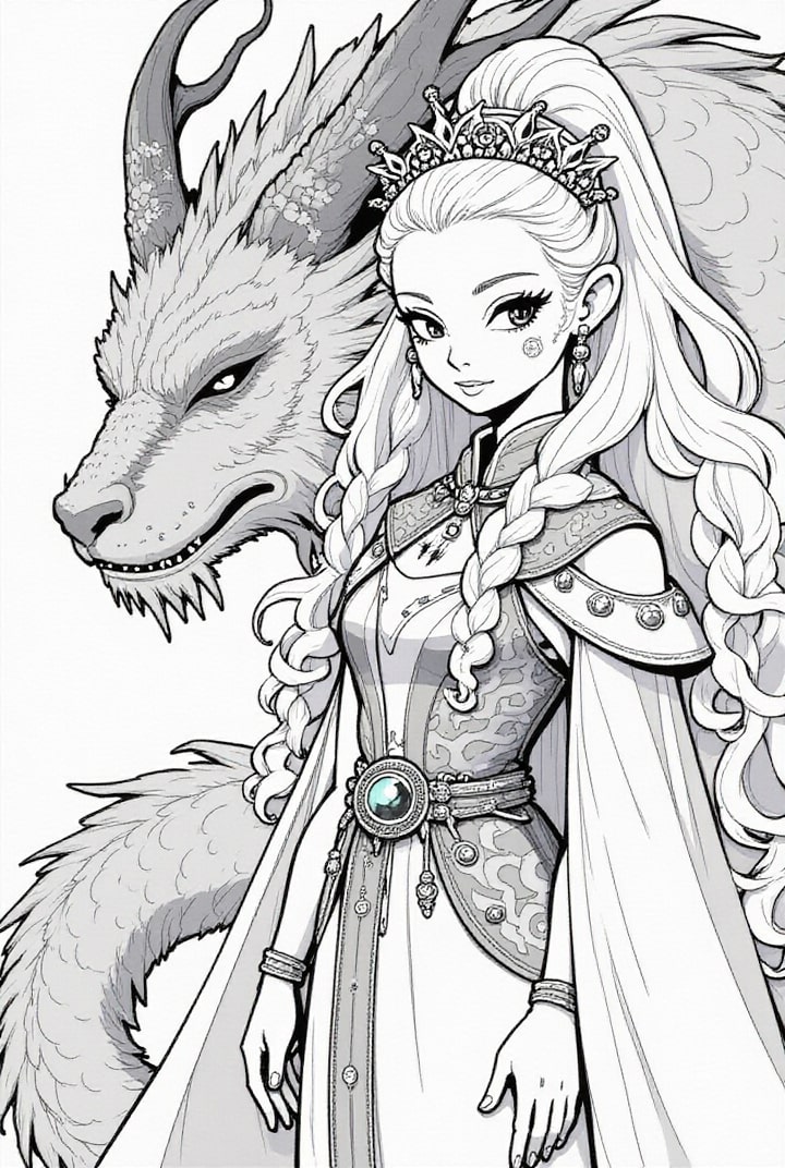 princesa guerreira com seu dragA£o Página para colorir princesa guerreira com seu dragA£o