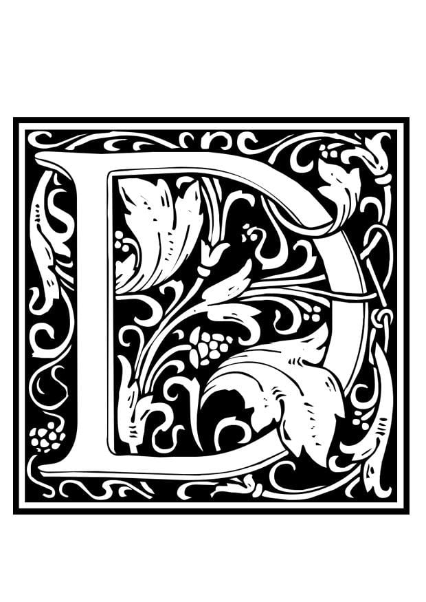 Página para colorir alfabeto decorativo - d
