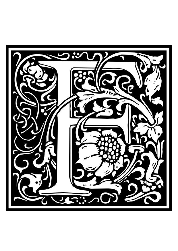 Página para colorir alfabeto decorativo - f