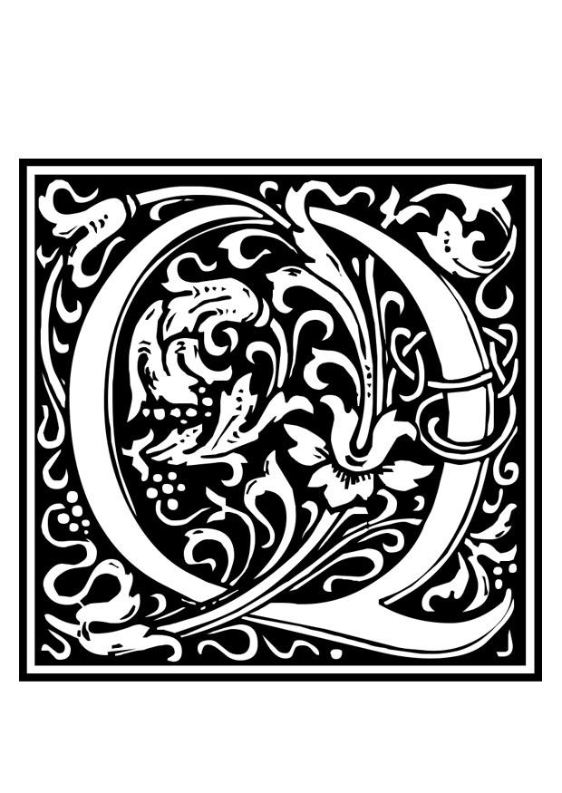 Página para colorir alfabeto decorativo - q
