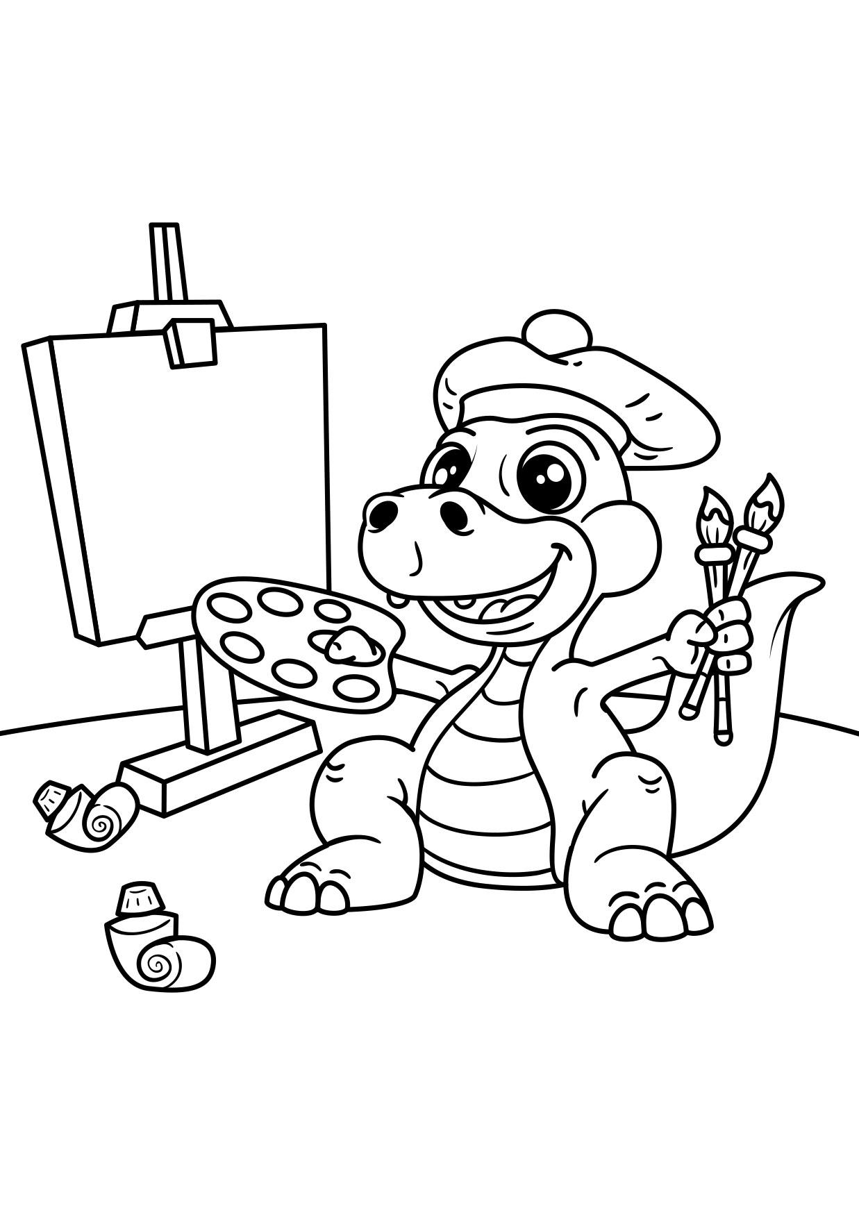 Página para colorir artista de dinossauro