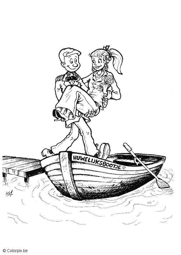 Página para colorir barco de casamento
