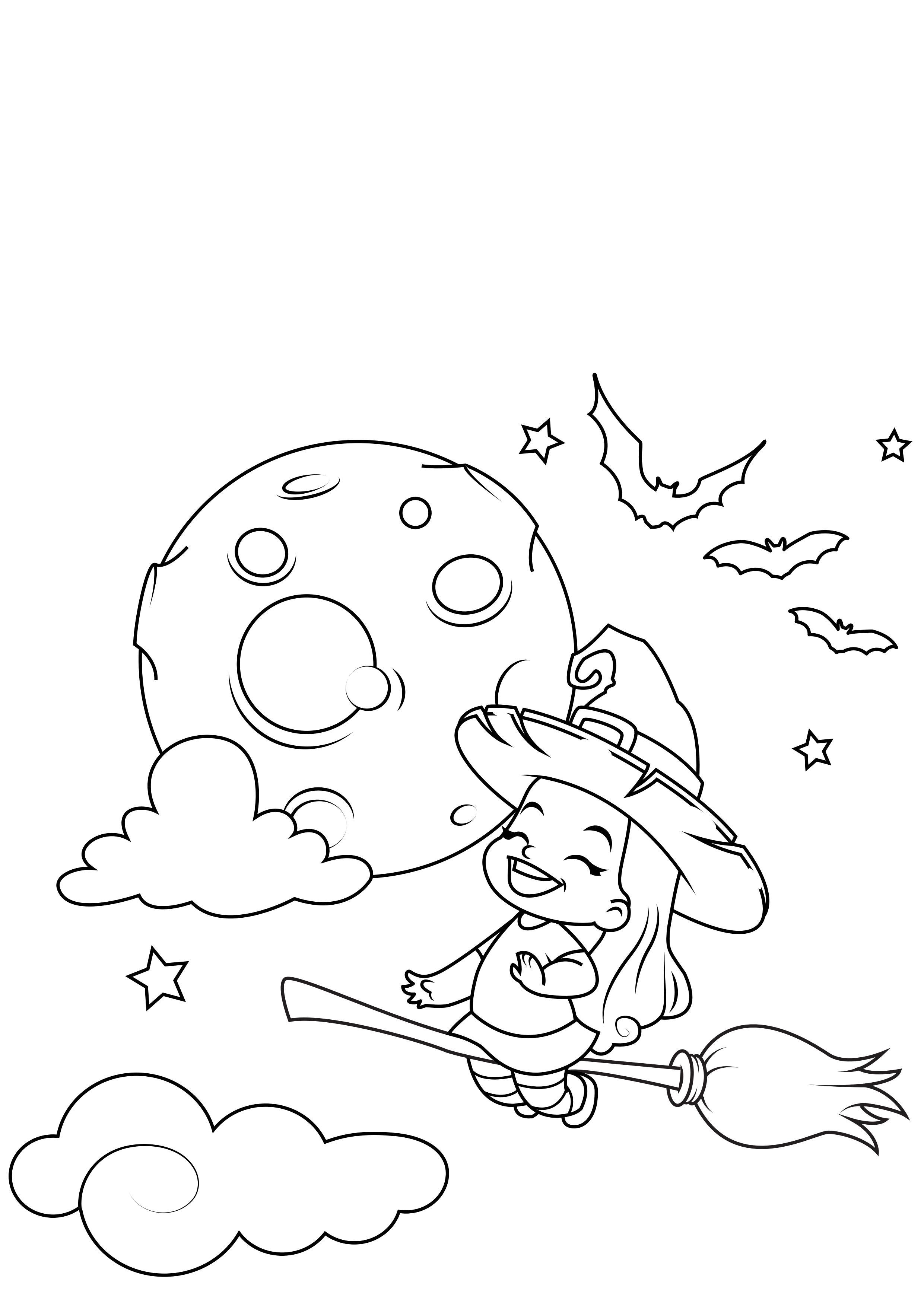 Página para colorir bruxa de halloween