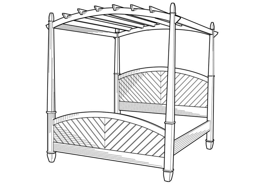 Página para colorir cama com dossel