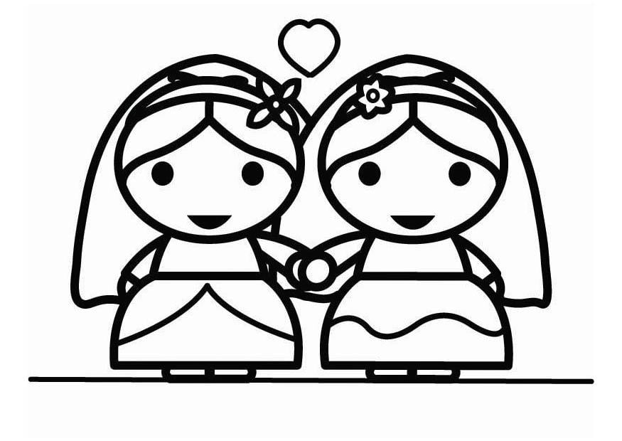 Página para colorir casamento homo-afetivo entre mulheres
