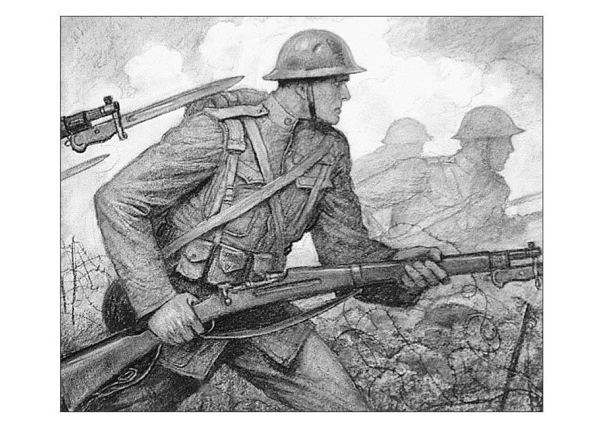 Página para colorir cena da primeira guerra mundial