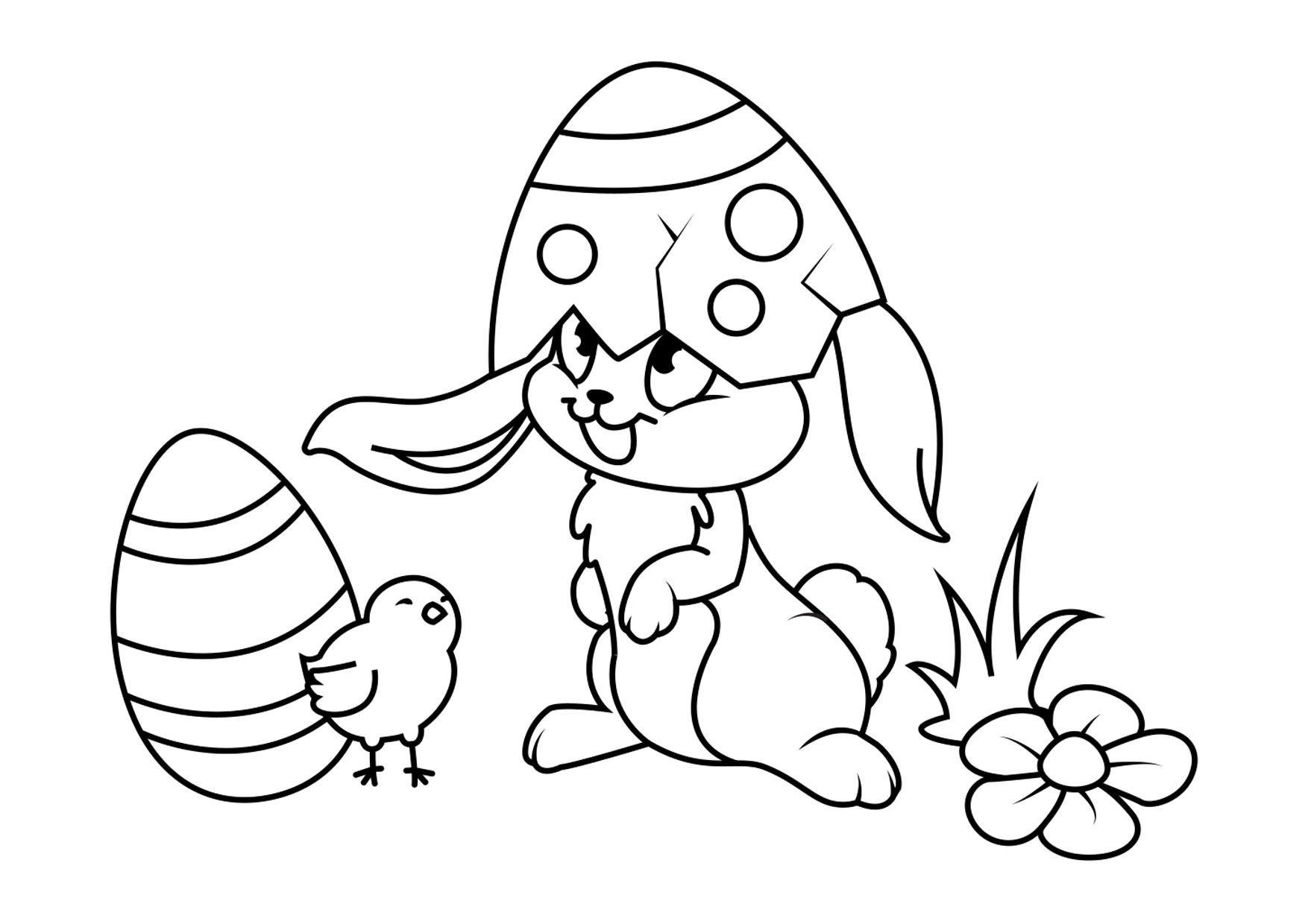 Página para colorir coelhinho da pA¡scoa com garota