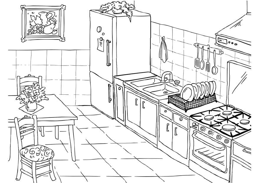 Página para colorir cozinha