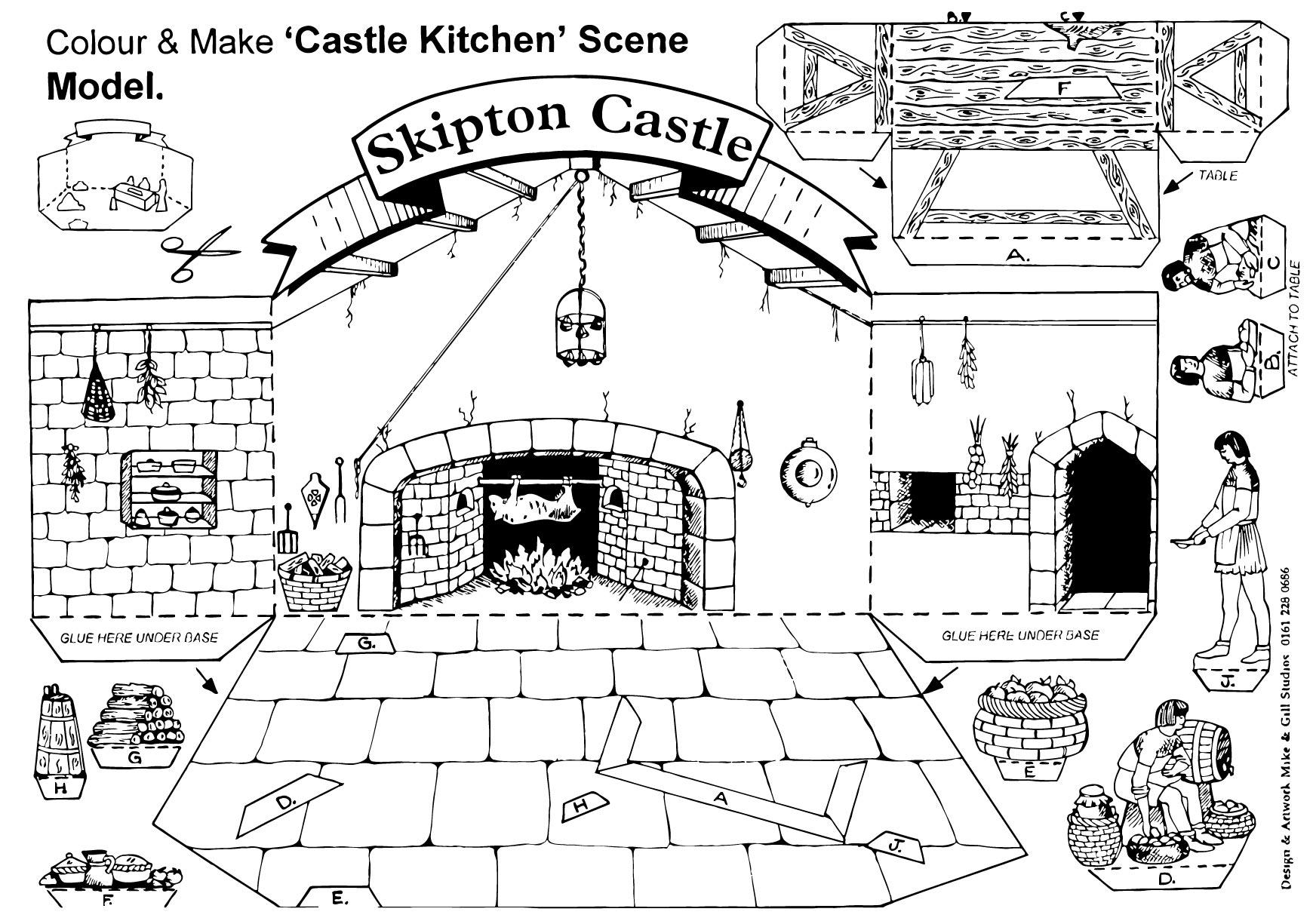 Página para colorir cozinha do castelo de skipton