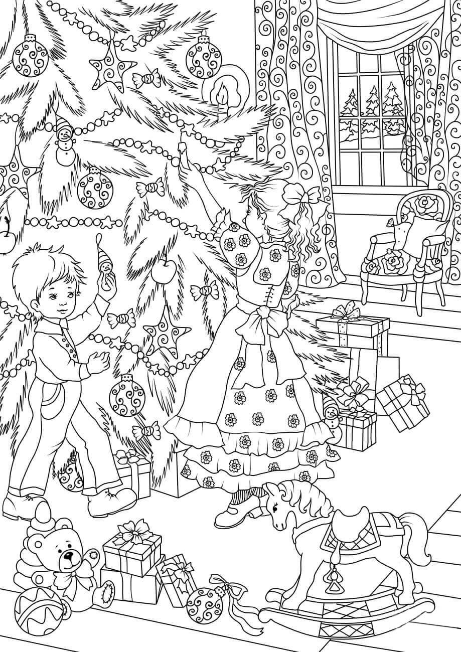 Página para colorir decorar A¡rvore de natal