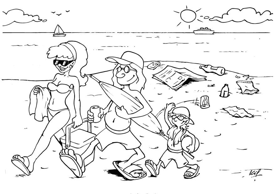 Página para colorir deixar lixo na praia