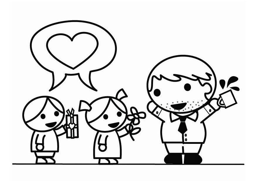 Página para colorir dia dos pais com filho e filha