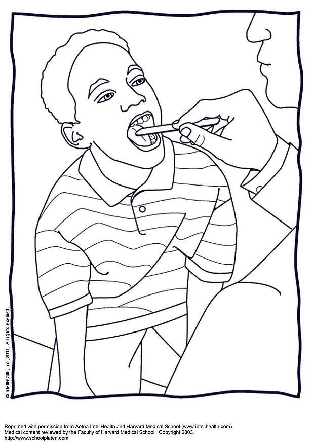 Página para colorir exame da garganta