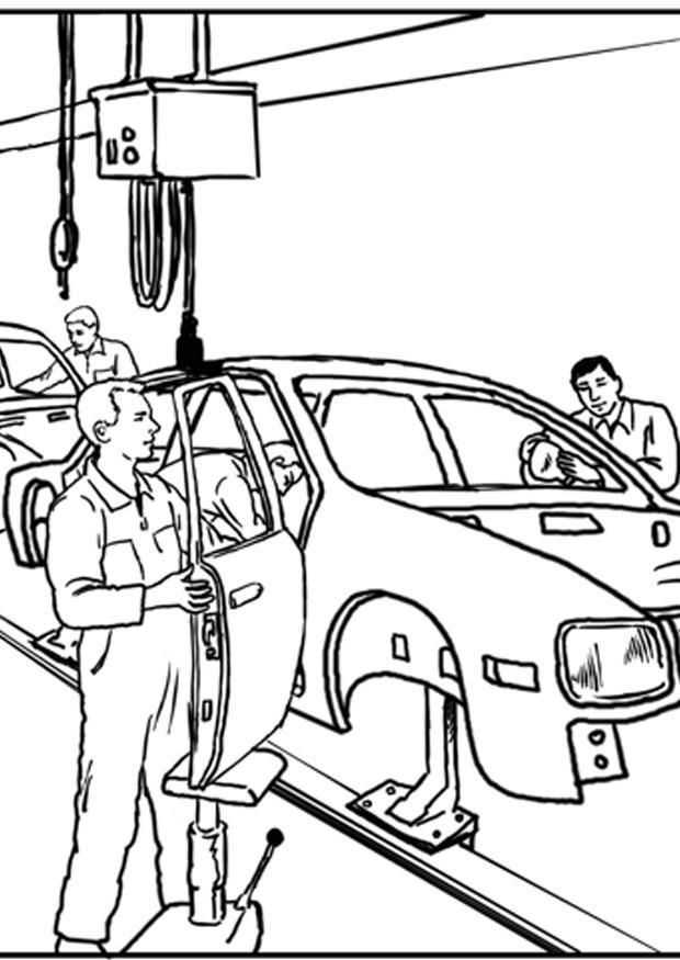 Página para colorir fA¡brica de automA³veis