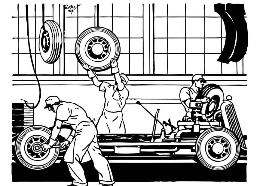 Página para colorir fA¡brica de automA³veis antiga 