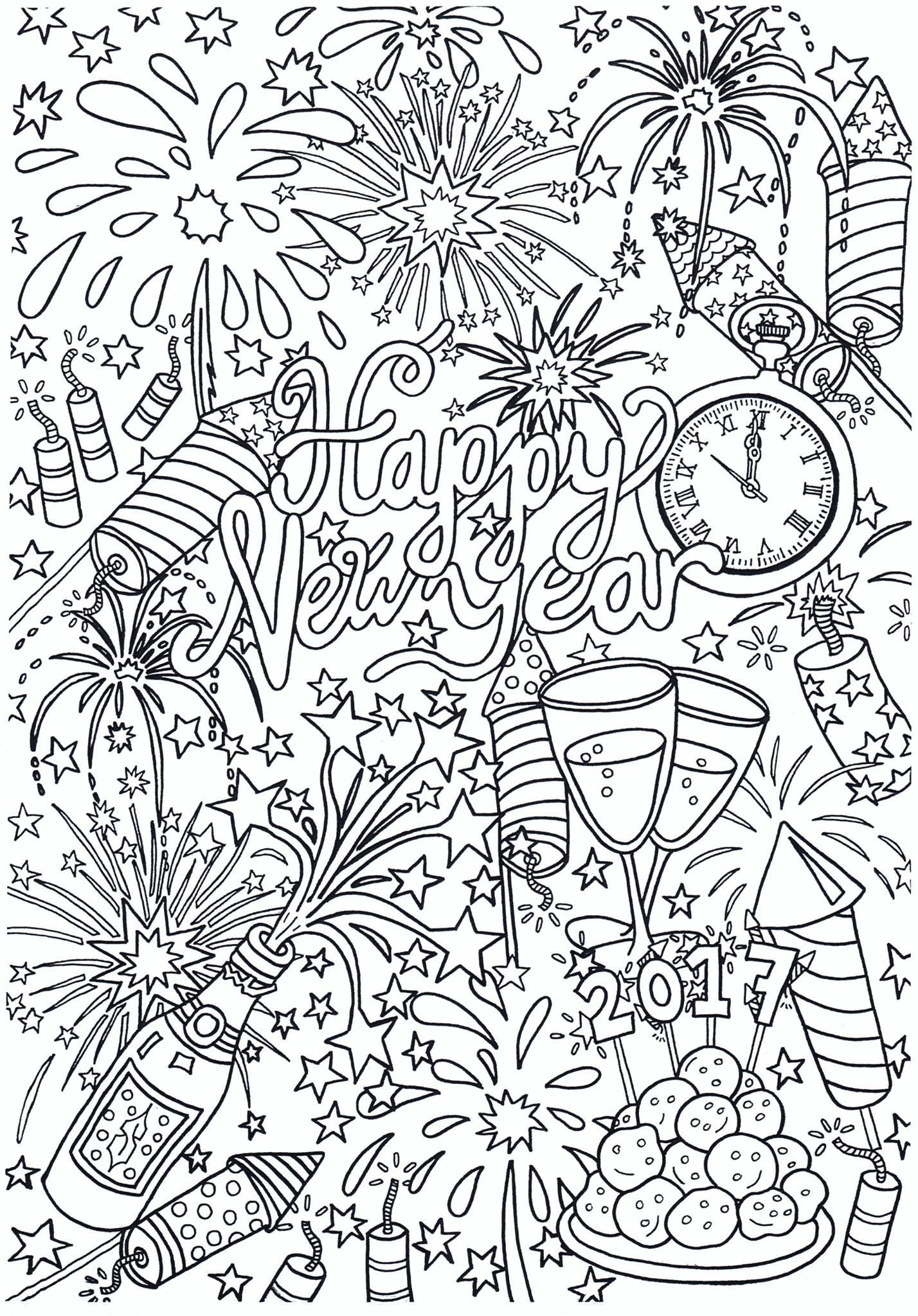 Página para colorir feliz ano novo