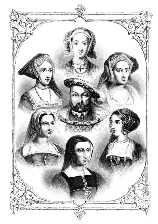 Página para colorir henrique viii e suas 6 esposas