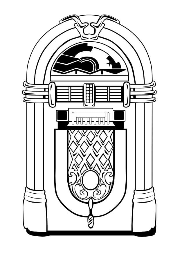 Página para colorir jukebox nos anos 50