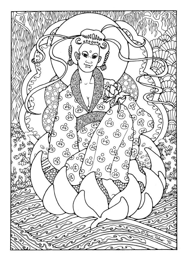 Página para colorir kuan yin