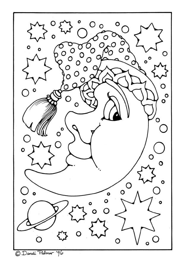 Página para colorir lua com carinha 