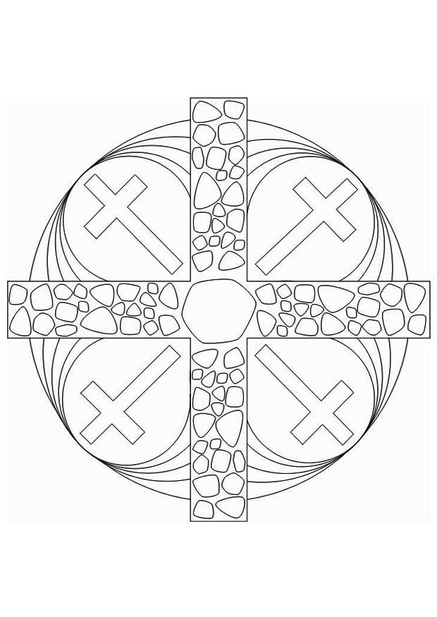 Página para colorir mandala de cruz