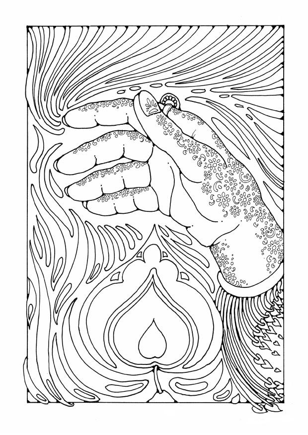 Página para colorir mA£o sobre a chama