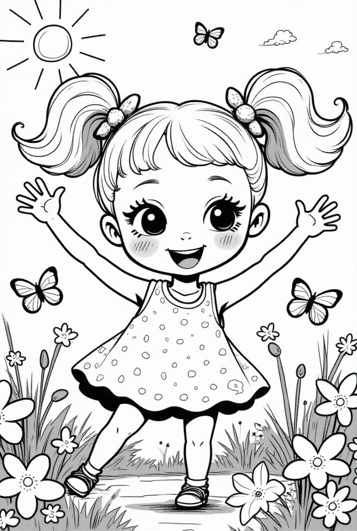 Página para colorir menina feliz