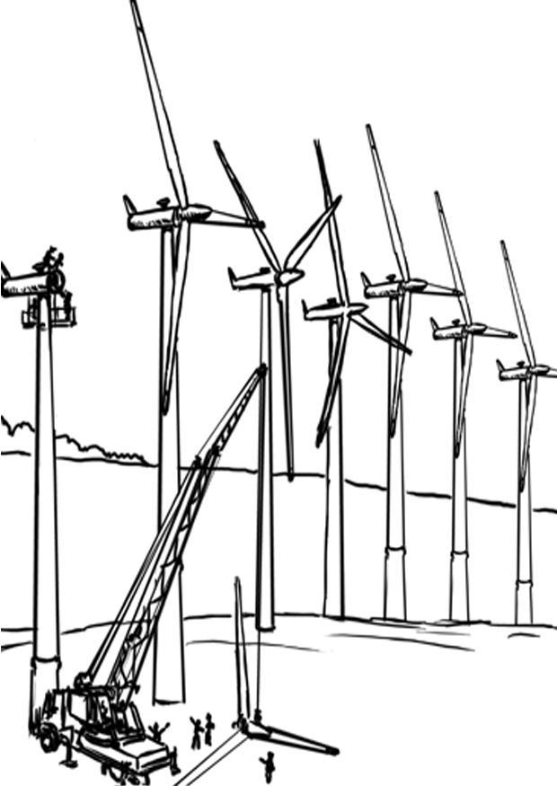 Página para colorir moinhos de vento - energia eA³lica