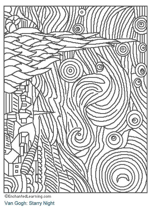 Página para colorir noite estrelada